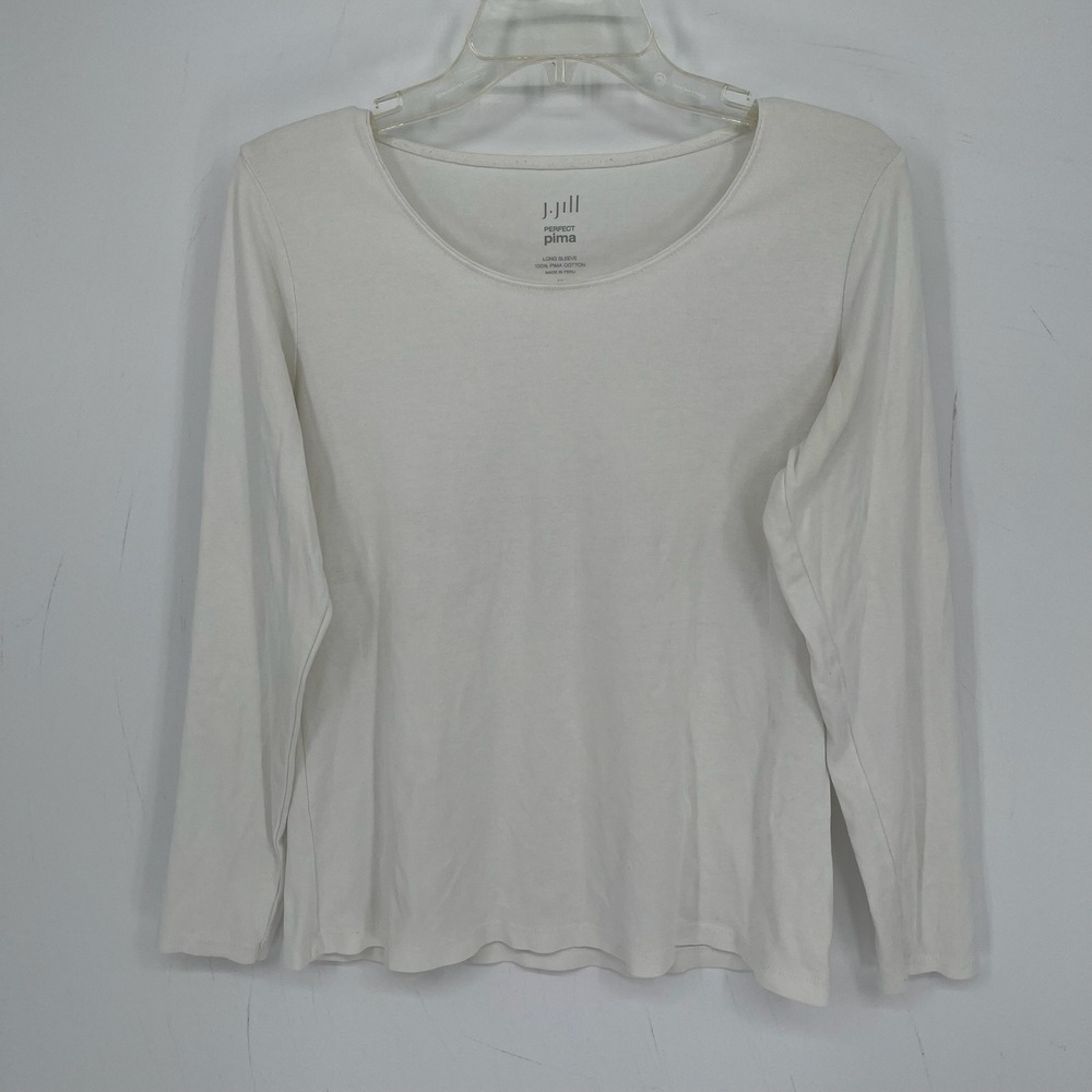 J.Jill Women's White Scoop Neck Perfect Pima Cotton Long Sleeve T-Shirt Size M